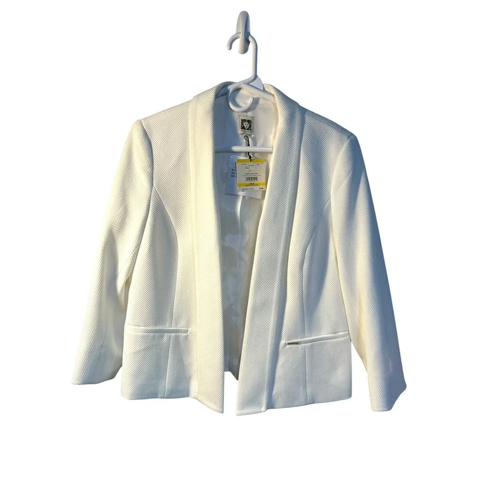 NWT, Anne Klein Women's Bright White Textured Open Front Shawl‎ Collar Blazer
